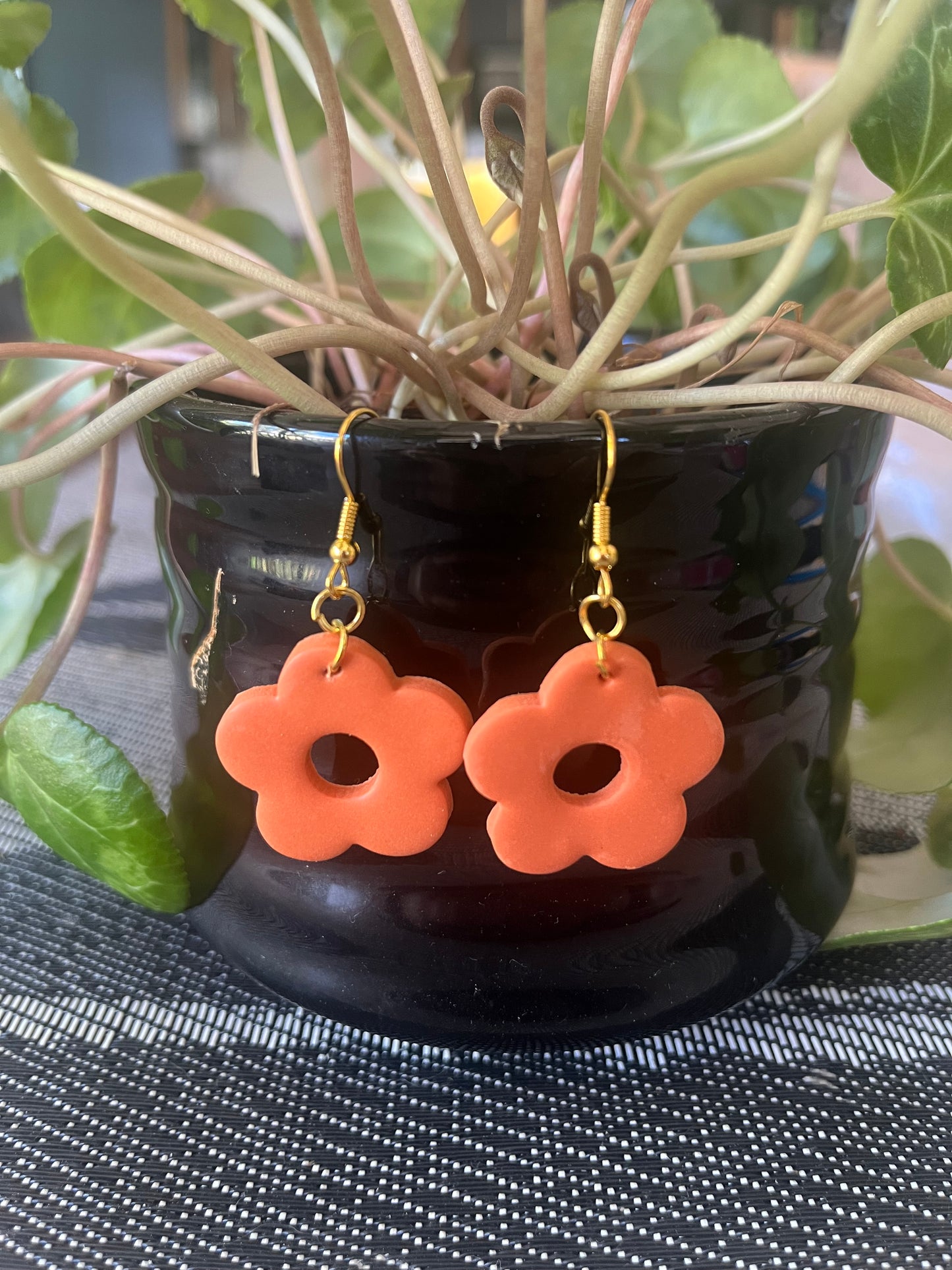Handmade Orange Flower Earrings – Bright, Simple & Fun