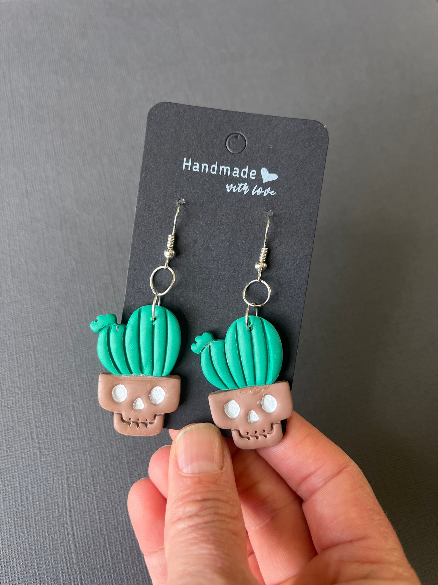 π΅π Cactus Skull Polymer Clay Earrings