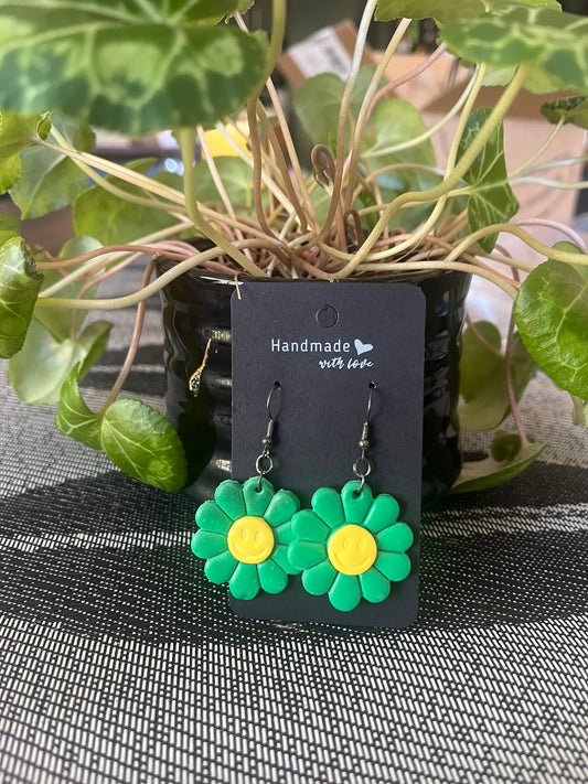 Smiley Green Daisy Earrings – Cute, Quirky &amp; Full of Joy