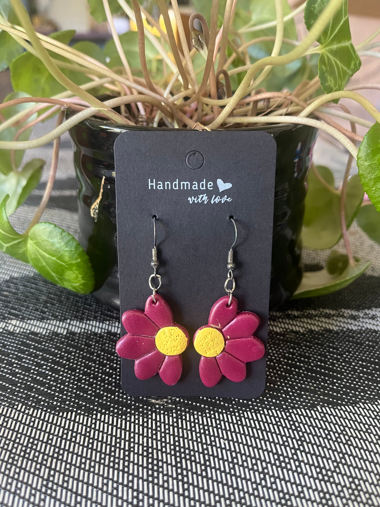 Purple Handmade Daisy Drop Earrings – Playful & Bold