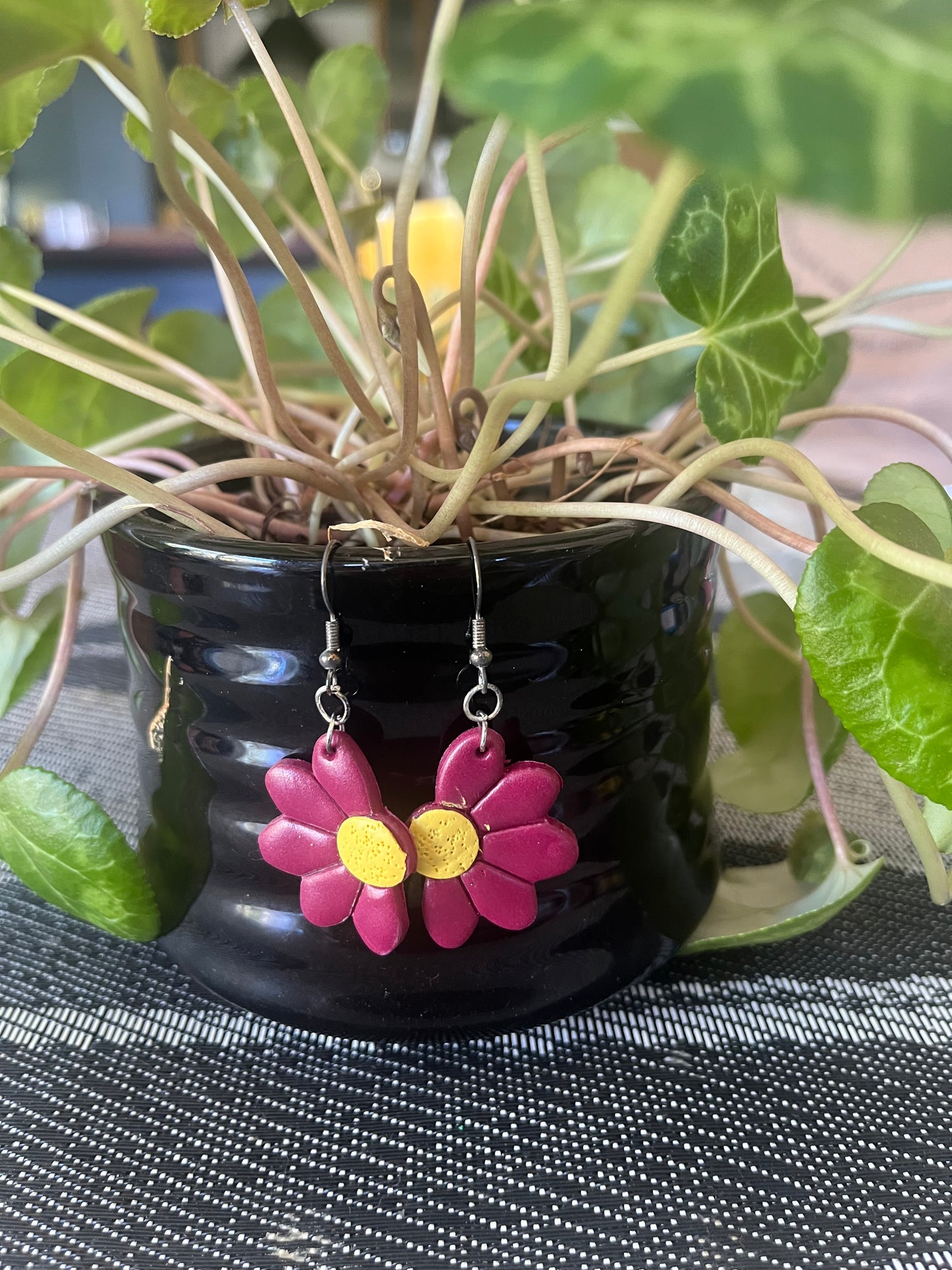 Purple Handmade Daisy Drop Earrings – Playful & Bold