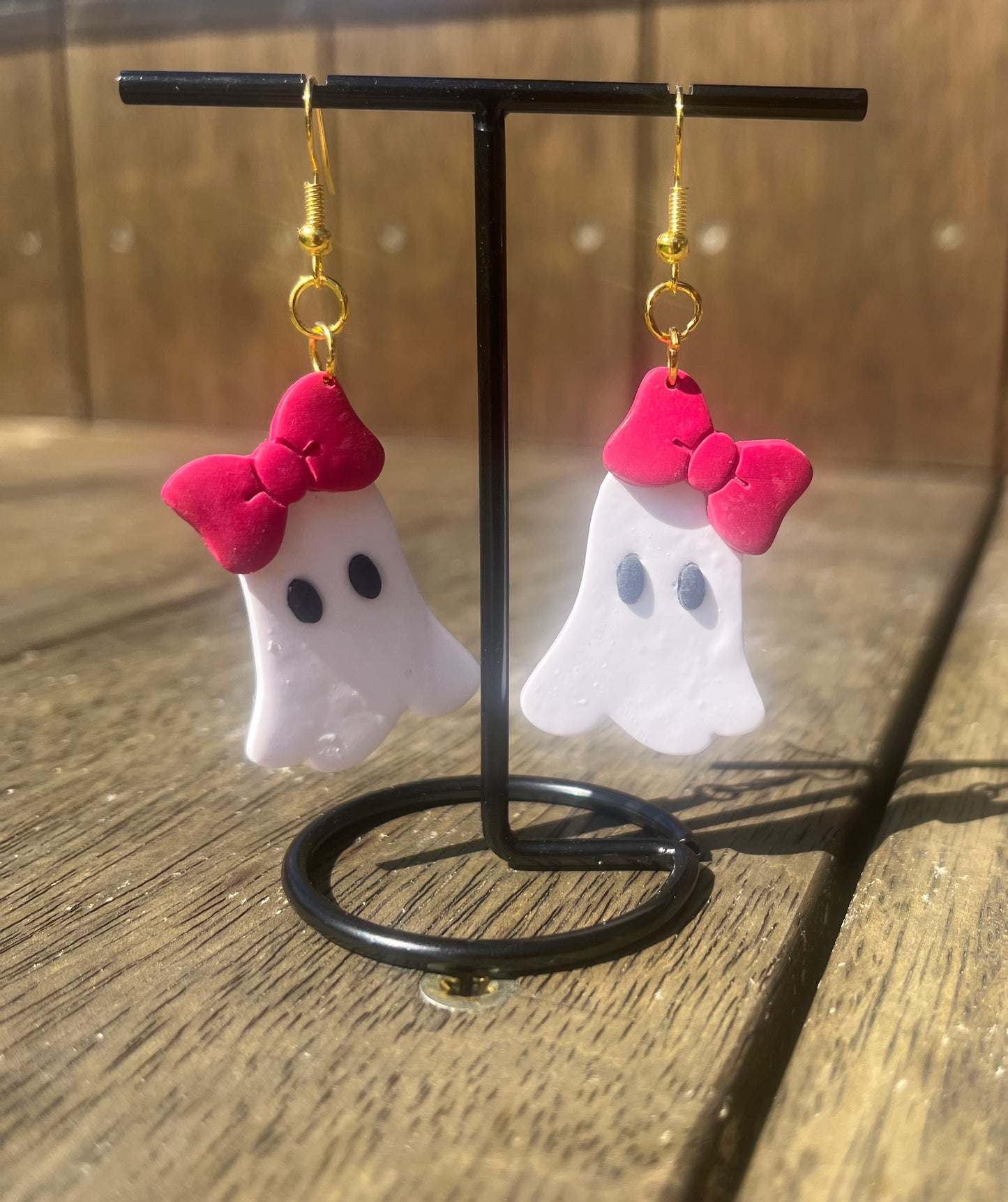 👻🎀 Ghost Earrings with Red Hair Bows