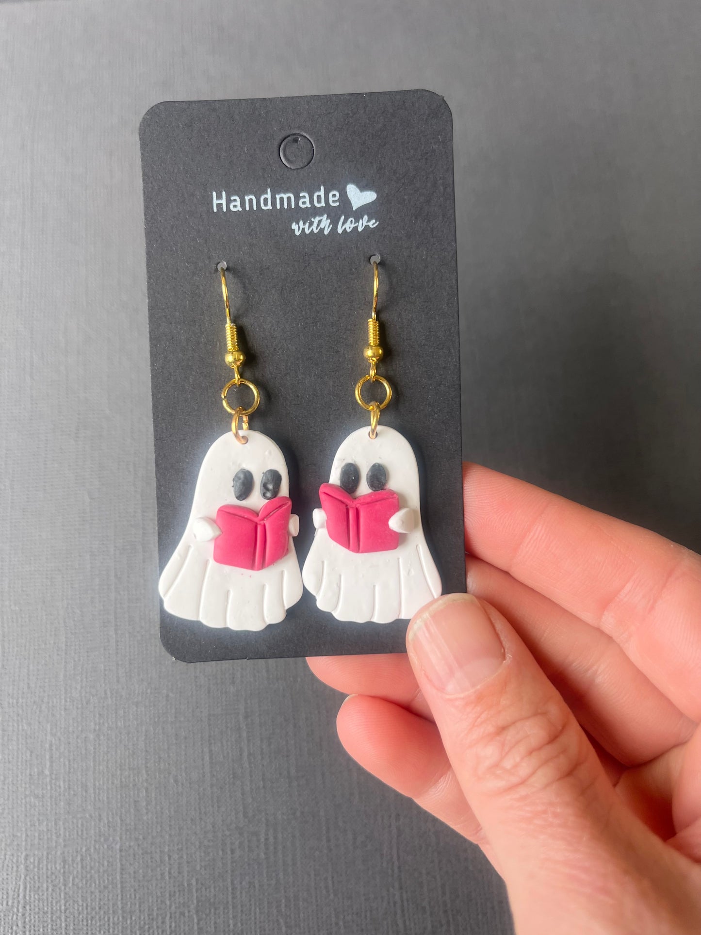 👻📖 Ghost Earrings Reading a Book