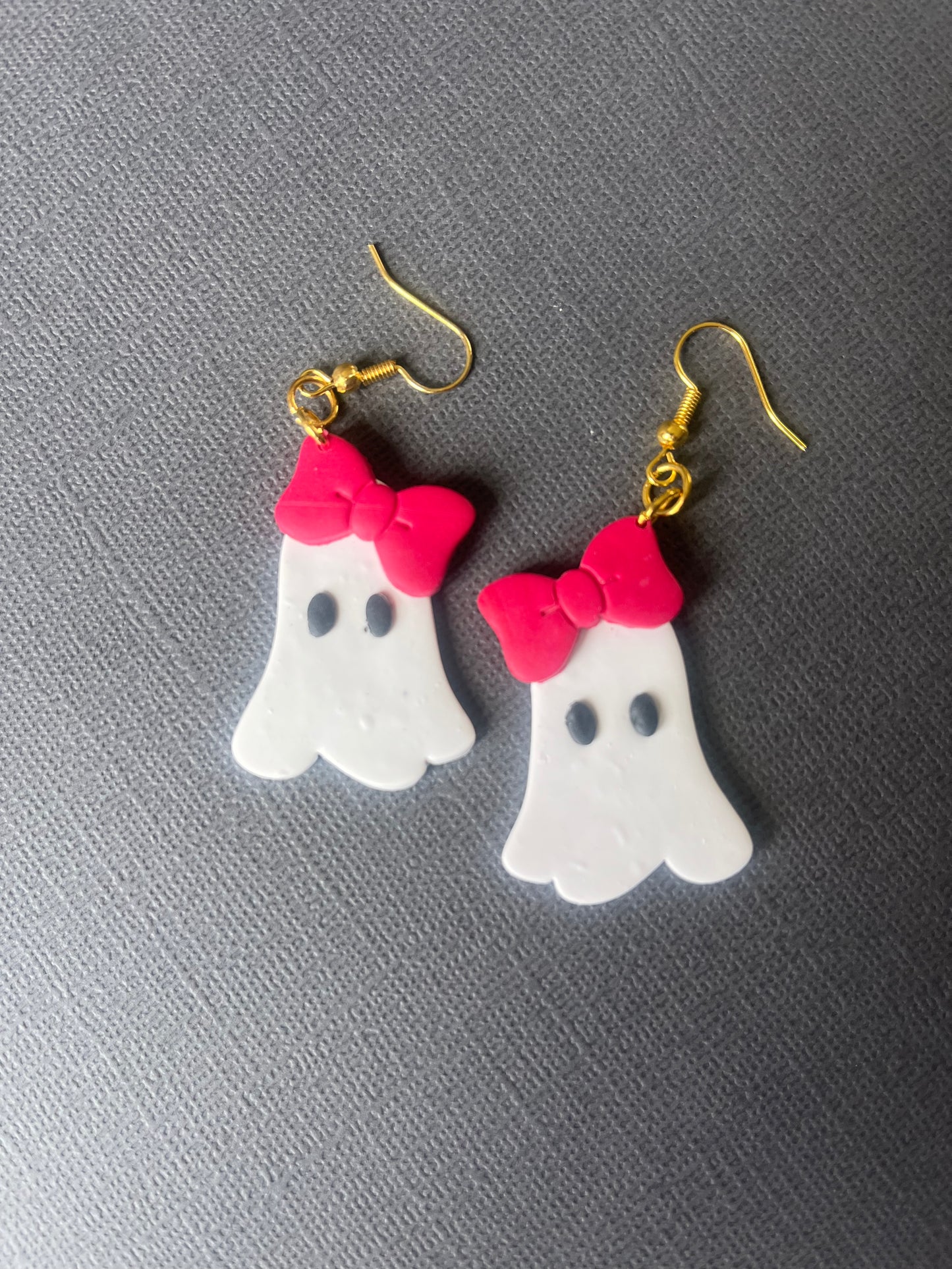 👻🎀 Ghost Earrings with Red Hair Bows