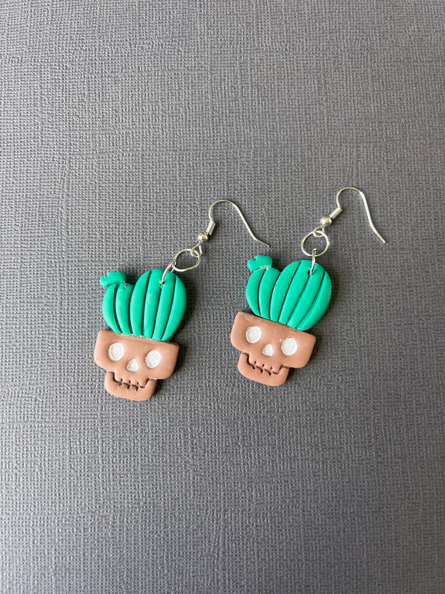 🌵💀 Cactus Skull Polymer Clay Earrings