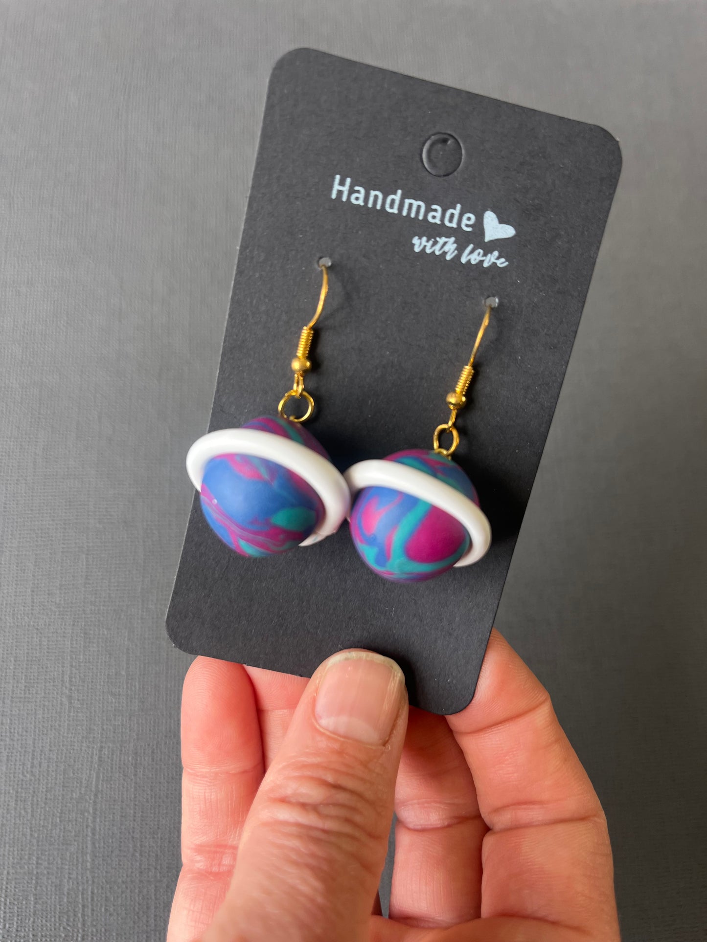 🌙 Saturn Polymer Clay Earrings