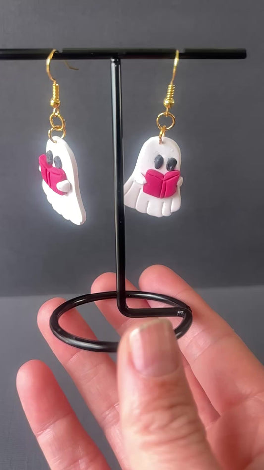 👻📖 Ghost Earrings Reading a Book