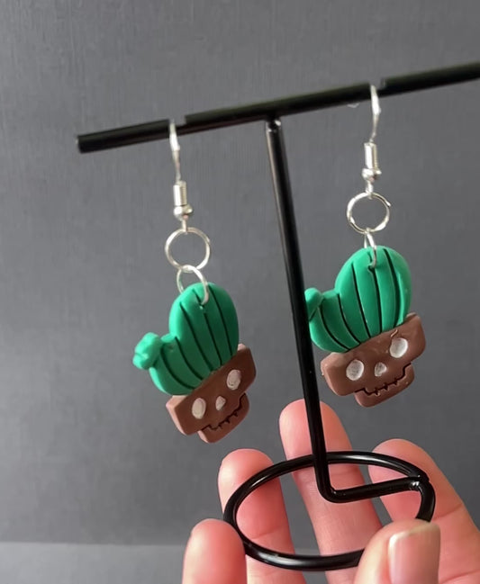 🌵💀 Cactus Skull Polymer Clay Earrings
