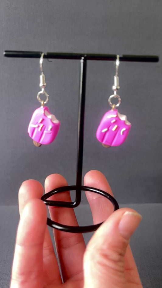 🍦✨ Pink Ice Cream Popsicle Earrings with Sprinkles