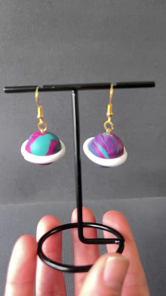🌙 Saturn Polymer Clay Earrings